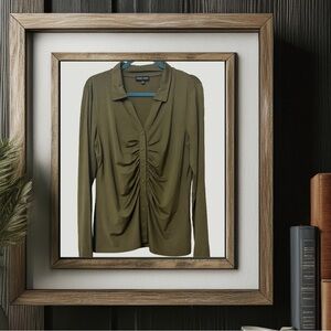 BOGO! Ruched Button Down Shirt in Olive